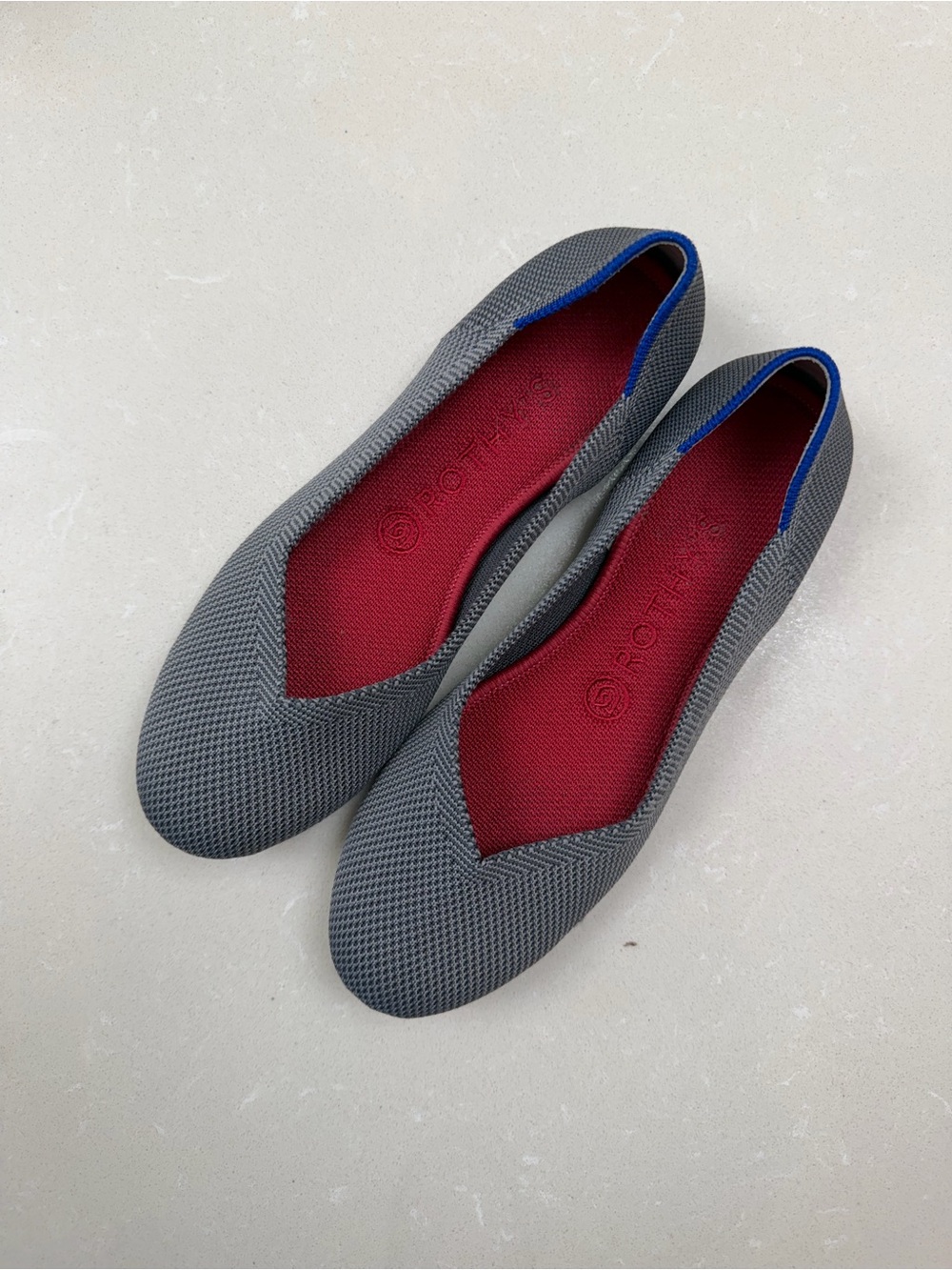 Rothy’s Women’s Gray Slip-On Ballet Flats with Red Insole